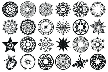 Elegant star ring mandala silhouette featuring a circular arrangement of stars in a balanced, symmetrical design