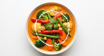 Delicious vegetable curry with chickpeas and herbs in bowl