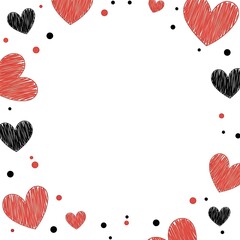 red and black hearts with dots on white background
