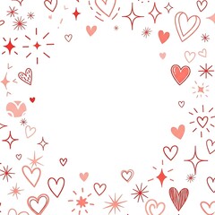 Red and pink hearts and stars on white background