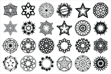 Elegant star ring mandala silhouette featuring a circular arrangement of stars in a balanced, symmetrical design