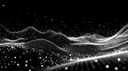Stunning digital wave pattern with glowing particles on black background