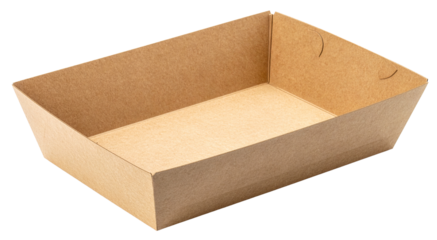 disposable paper fast food tray in brown color isolated on white background