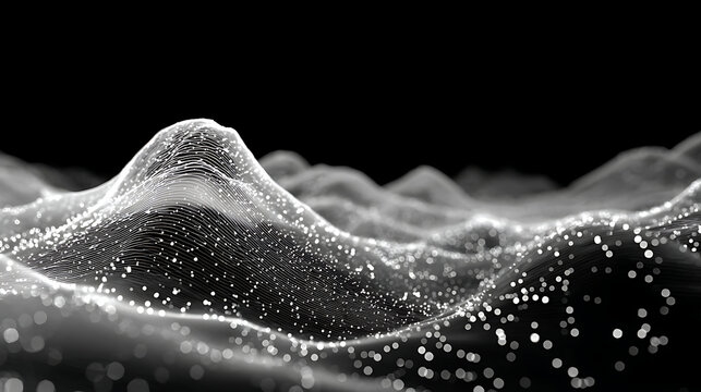 Stunning digital wave pattern with sparkling particles on black background - Powered by Adobe