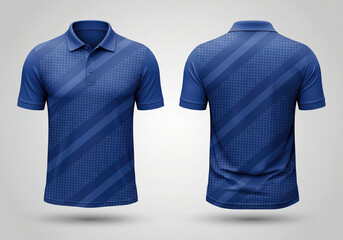 Elegant blue polo shirt with a subtle diagonal checkered pattern and gradient stripes. A clean, professional look for golf, tennis, or corporate lifestyle wear.