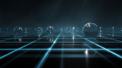 Glowing Data Streams and Neural Networks. Abstract Blue Virtual Cosmos, IT and Internet Technology Background with AI and Cyber Concepts.