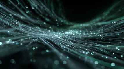 Glowing Data Streams and Neural Networks. Abstract Green Virtual Cosmos, IT and Internet Technology Background with AI and Cyber Concepts.