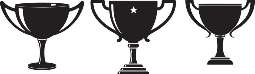 black trophy cup icon set vector.eps