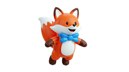Cute 3D Fox Character with Blue Bowtie