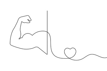 Bicep muscle of a human arm in continuous line art style isolated on white background for fitness