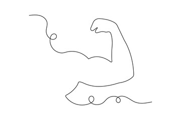 Bicep muscle of a human arm in continuous line art style isolated on white background for fitness