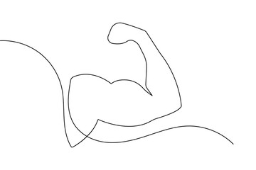 Bicep muscle of a human arm in continuous line art style isolated on white background for fitness