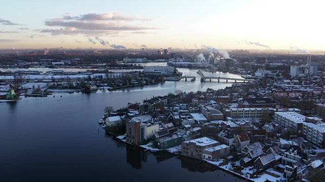Zaandijk Koog aan de Zaan Coenbrug Winter Aerial