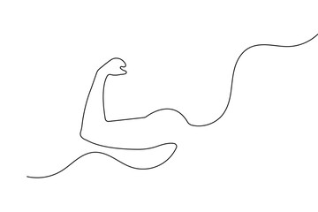 Bicep muscle of a human arm in continuous line art style isolated on white background for fitness