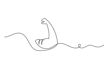 Bicep muscle of a human arm in continuous line art style isolated on white background for fitness