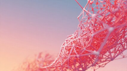 Abstract pink 3D network on gradient background
