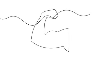 Bicep muscle of a human arm in continuous line art style isolated on white background for fitness