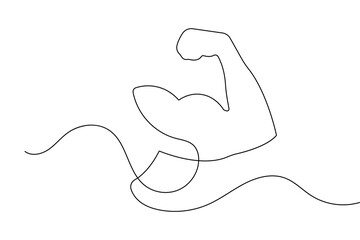 Bicep muscle of a human arm in continuous line art style isolated on white background for fitness