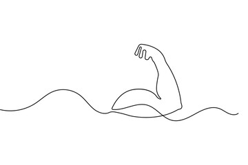 Bicep muscle of a human arm in continuous line art style isolated on white background for fitness