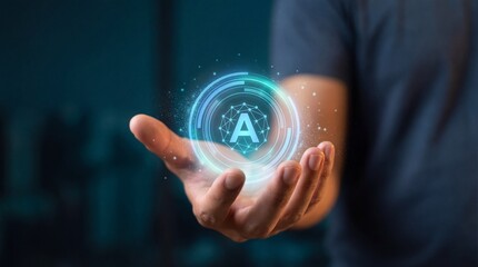 Closeup of a hand holding a digital concept technology environment futuristic viewpoint interactive content type