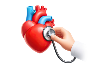 Human heart anatomy with stethoscope medical examination cardiovascular health diagnosis clinical illustration isolated on white background