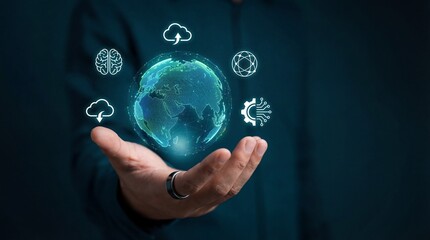 Innovative technology concepts digital world graphic design virtual environment close-up view human interaction with ai