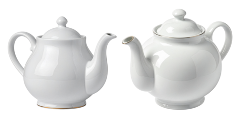 group of vintage porcelain teapot in white color isolated on white background