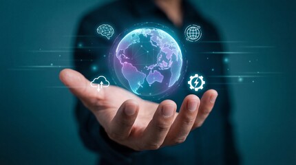 Innovative technology visualization digital space 3d graphics futuristic environment close-up view human interaction