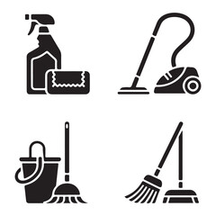 Daily home cleaning routine silhouette for housekeeping graphics