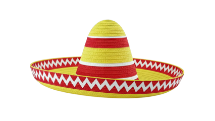 Traditional Mexican Sombrero Hat with Red and Yellow Stripes