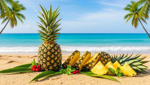 Tropical pineapple delight on the beach