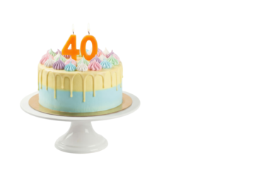 Pastel Drip Birthday Cake with Orange 40 Candles on White Stand