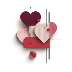 Abstract romantic geometric background with hearts and lines for Valentine's Day