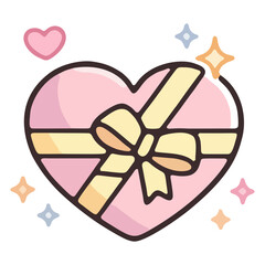 Illustration handrawn of heart shaped chocolate candy with ribbon