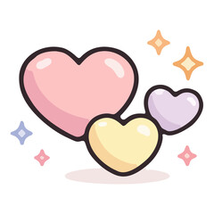 Illustration handrawn of hearts and stars with sparkling