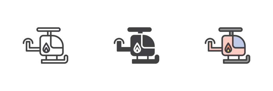 Firefighter rescue helicopter emergency icon set in line and solid style. Outline icon with editable stroke vector sign and symbol for air rescue icon.