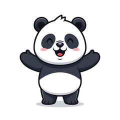 Obraz premium A cartoon panda bear is standing and waving with a happy expression on its face.