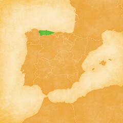 Ocher map of Iberian Peninsula - Asturias