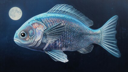 Fototapeta premium Imaginative artwork depicting a spiritual journey or dream with a fish as the central symbol.