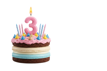 Three Tier Macaron Birthday Cake with Pink Number 3 Candle