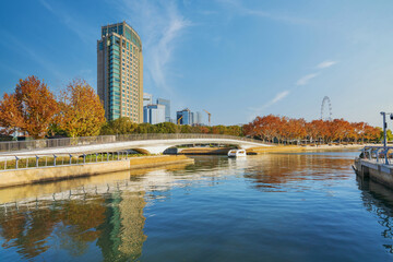 The skyline of modern urban architecture and the scenery of Jinji Lake in Suzhou, Jiangsu Province, China, on December 8, 2025
