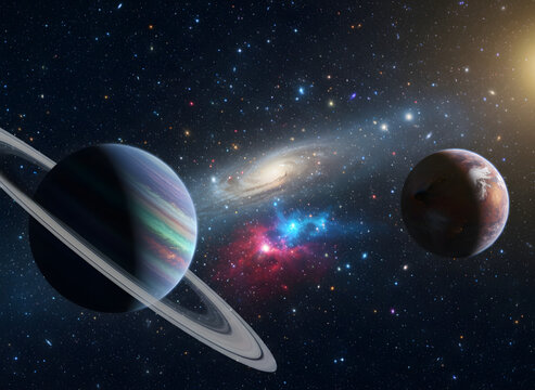 outer space with stars and planets - Powered by Adobe