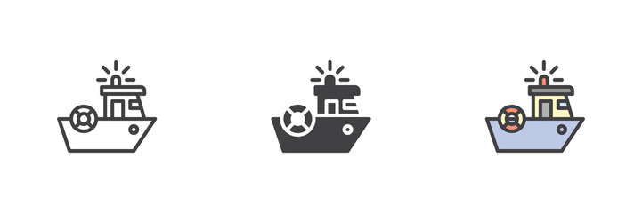 Coast guard rescue ship icon set. Line and solid icon, outline vector sign and symbol with editable stroke for maritime emergency icon. © alekseyvanin