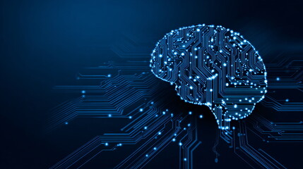 AI brain digital circuit futuristic blue look clean minimal design