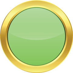 Illustration of a glossy green circle badge with golden border. Template on transparent background.