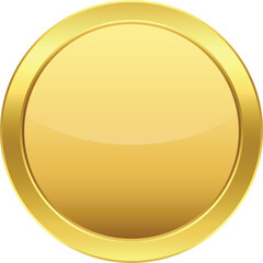 Shiny glossy golden circular badge with golden border. Template on transparent background.