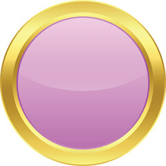 Glossy blue circle pin with golden border. Template on transparent background.