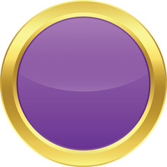 Shiny violet circle medal with golden border. Template on transparent background.
