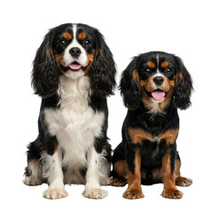 Fototapeta premium Two Cavalier King Charles Spaniel Dogs Sitting on White Background