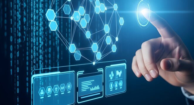 Abstract Neural Network and Digital Connection with Binary Code Data - Powered by Adobe